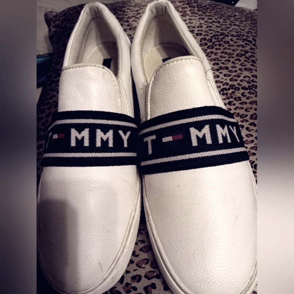 Tommy Hilfiger White and Black Loafers Slip-Ons